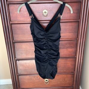 Lands' End Black One Piece Ruched Swimsuit Size 10
